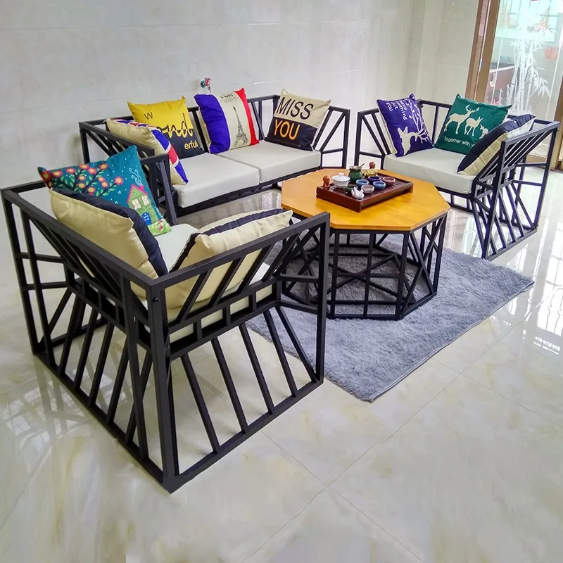 Wrought iron sofa coffee table combination retro industrial style reception sofa