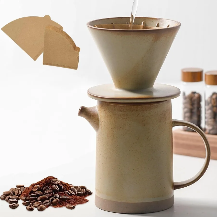 

Набор кофеварки Pour Over, керамический набор капельниц для кофе V60 с 20-мя бумажными фильтрами для кофе для дома, кафе, ресторана