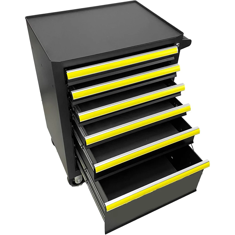 Black And Yellow 6-Drawer Rolling Tool Chest With Lock&Keys And Swivel Casters,Tool Chest