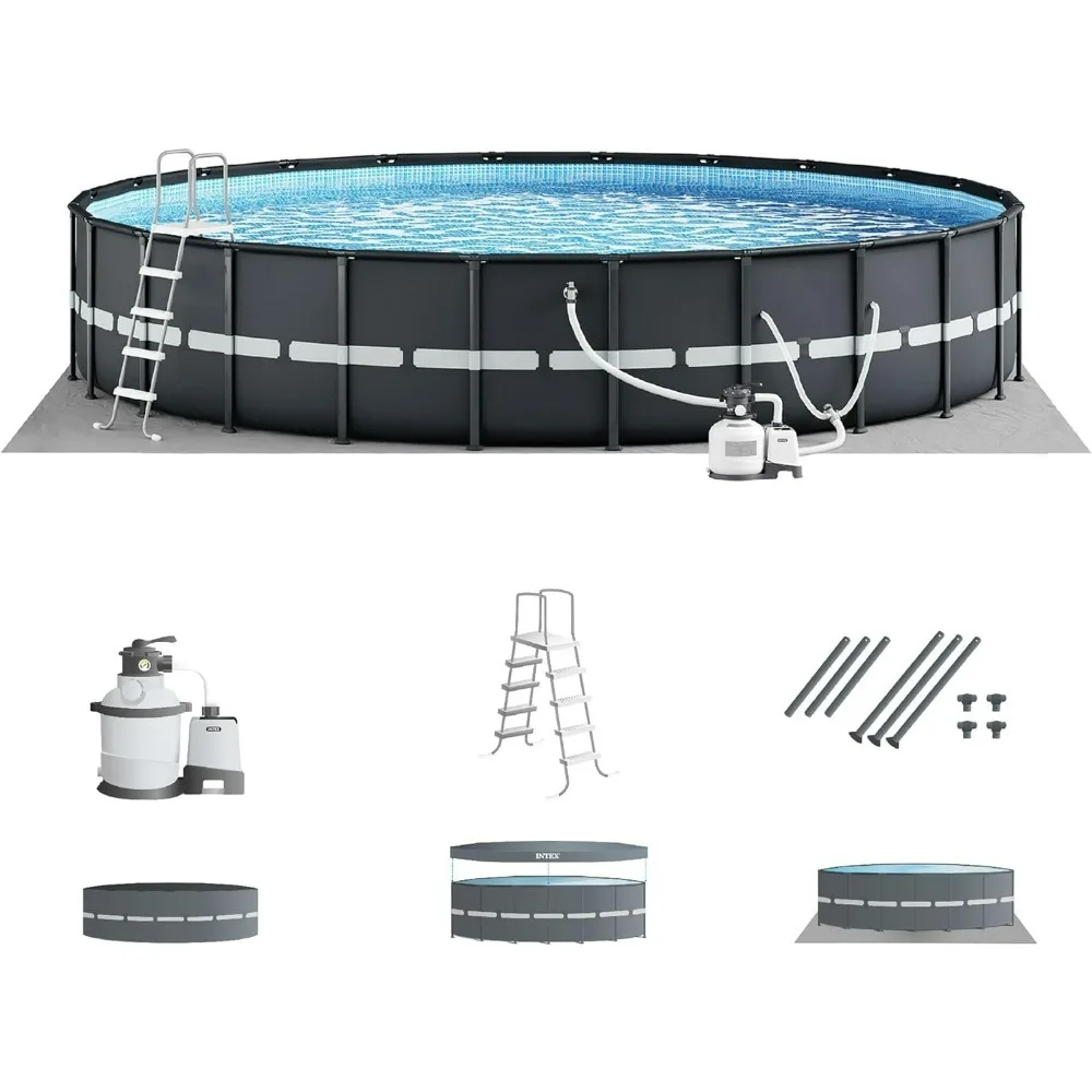 

14' X 42" Round Above Ground Outdoor Swimming Pool Set with Sand Filter Pump, Ground Cloth, Ladder, and Pool Cover