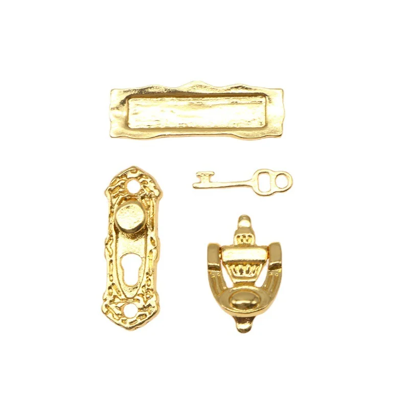 Dollhouse Miniature Furniture Accessories, Vintage Metal Door Lock, Mailbox, Bell, Key, BJD Micro-Scene Props