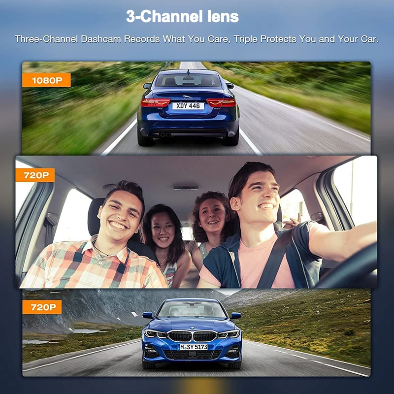 3 Channel Dash Cam for Car WIFI APP GPS Front and Rear Camera 1080P Video Recorder Dashcam Black Box Car DVR Rear View Camera