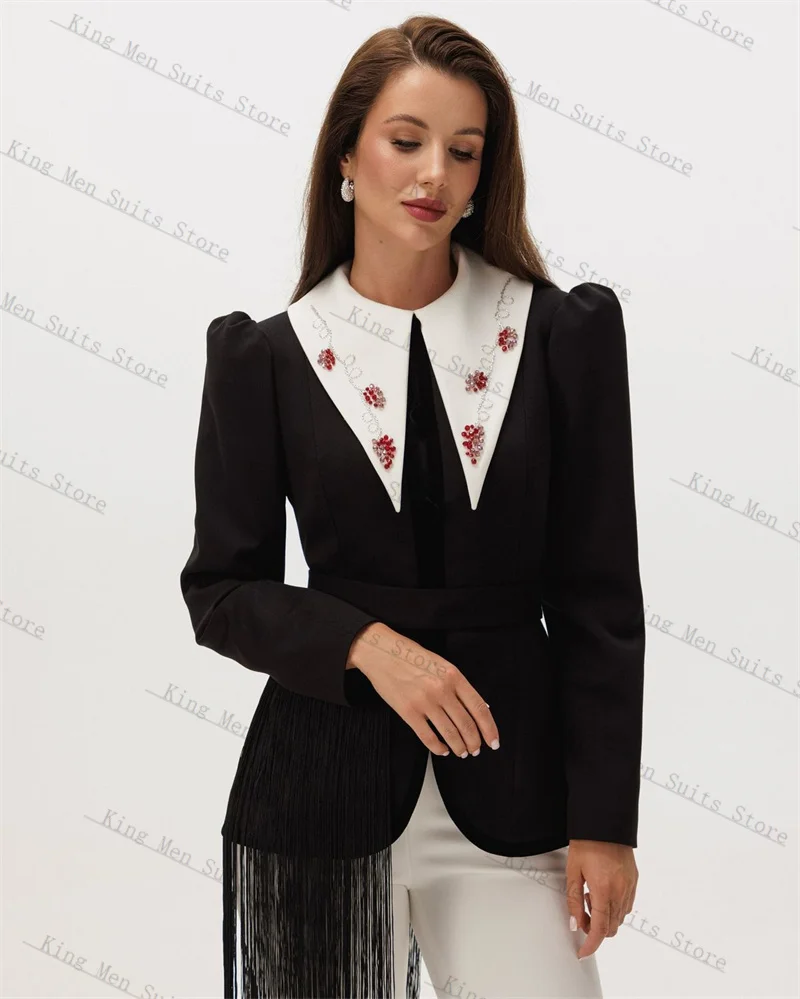 شرابة بلورات المرأة البدلة مجموعة 2 قطعة السترة السراويل بنطلون مخصص الخريف الرسمي ضيف سترة الزفاف البدلات الرسمية معطف الحفلات #1