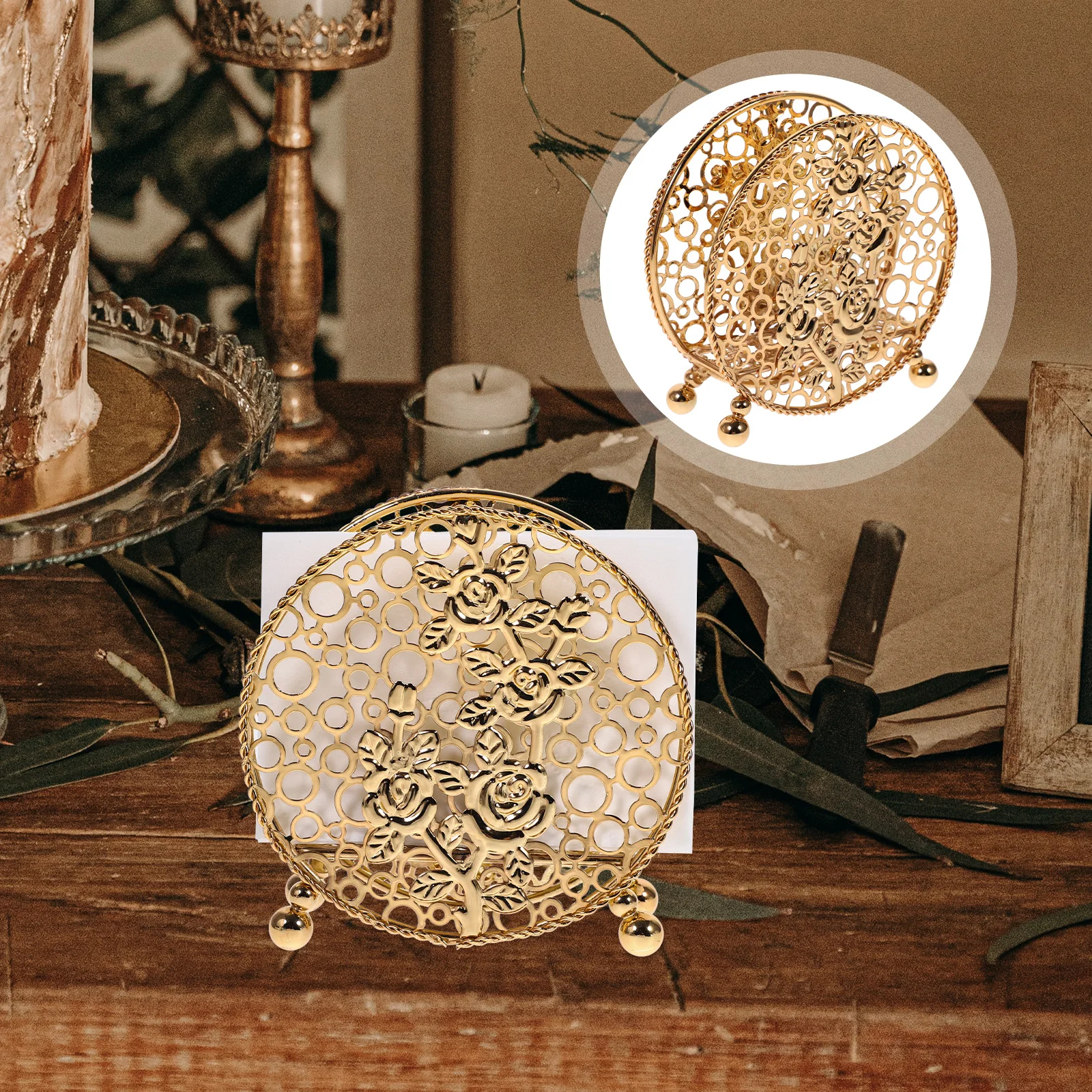 

Freestanding Napkin Holder Vintage Paper Towel Holders Exquisite Decorate Metal for Tables Dining Room
