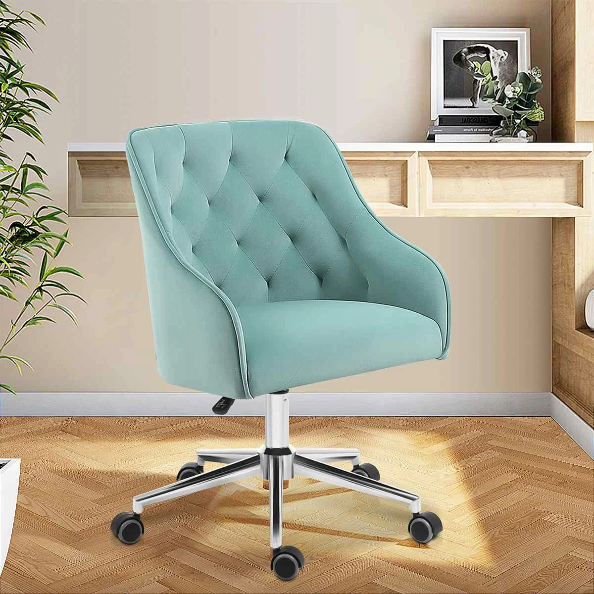 Swivel Office Chair Modern Velvet Desk Chair Mid-Back Task Chair Computer Chair Comfy Dressing Chair for Bedroom Lounge Chair