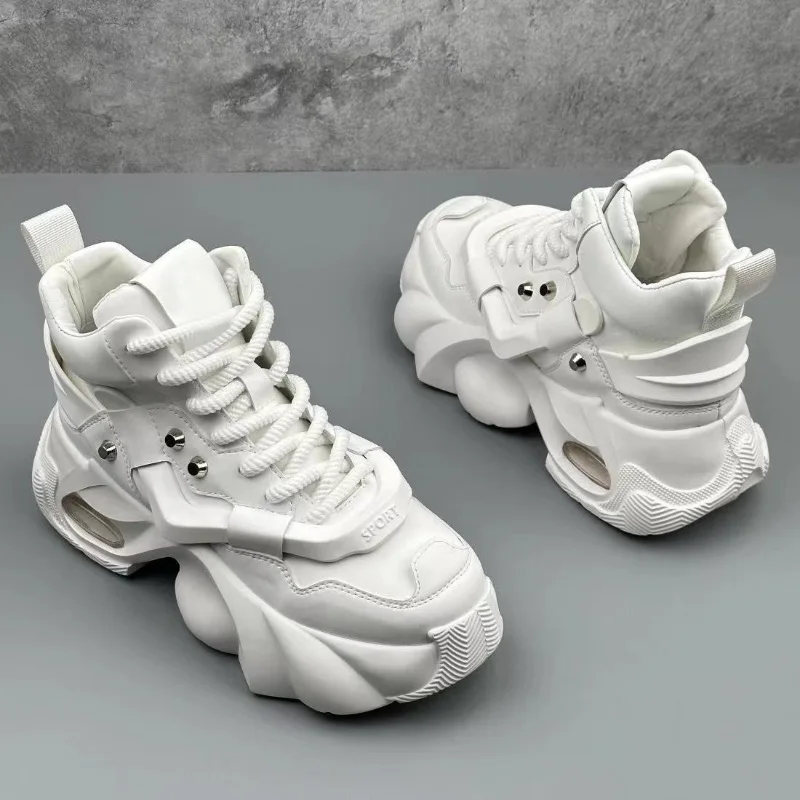 

Men Luxury Leather Sneakers Fashion High Top Casual Shoes Designer Height Increasing Sport Shoes for Men Non Slip Platform Boots
