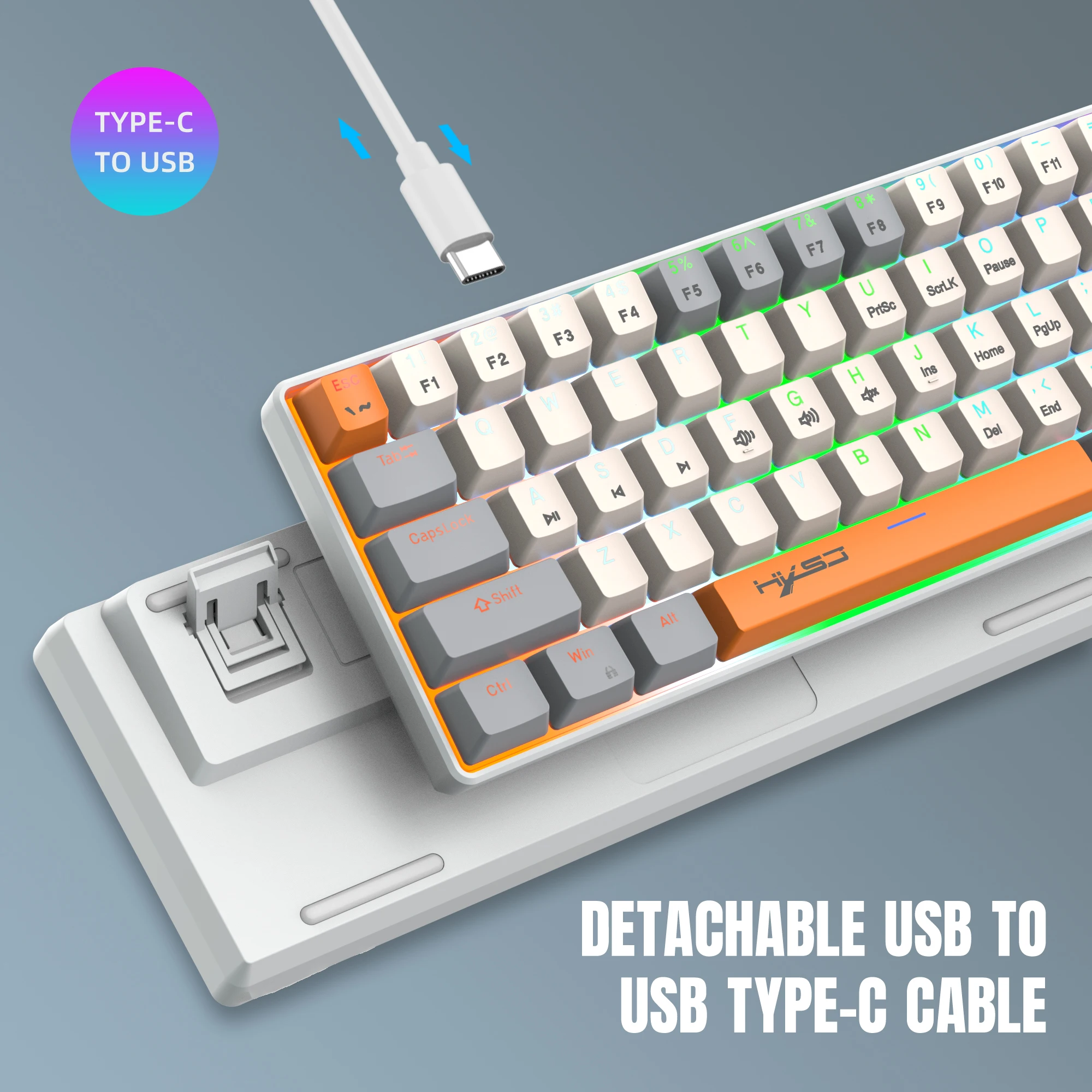 63 Keys Portable 60% Mechanical Gaming Keyboard,With Red Switch Backlit Compact Mini Wired Office Keyboard
