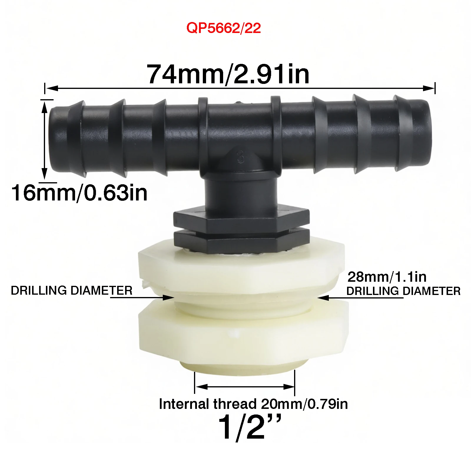 2 Pcs Kit 16~20mm T-shaped tee pipe with threaded plastic flange through plate water tank accessory adapter