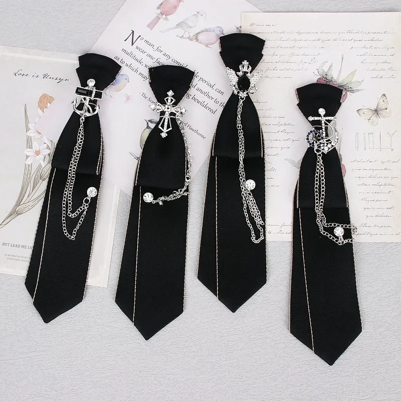 Hand Made Black Ribbon Tie Crystal Rhinestone Jewelry Men Shirts Hot New Girl Boys Collar Neck Ties School Uniform Women Necktie