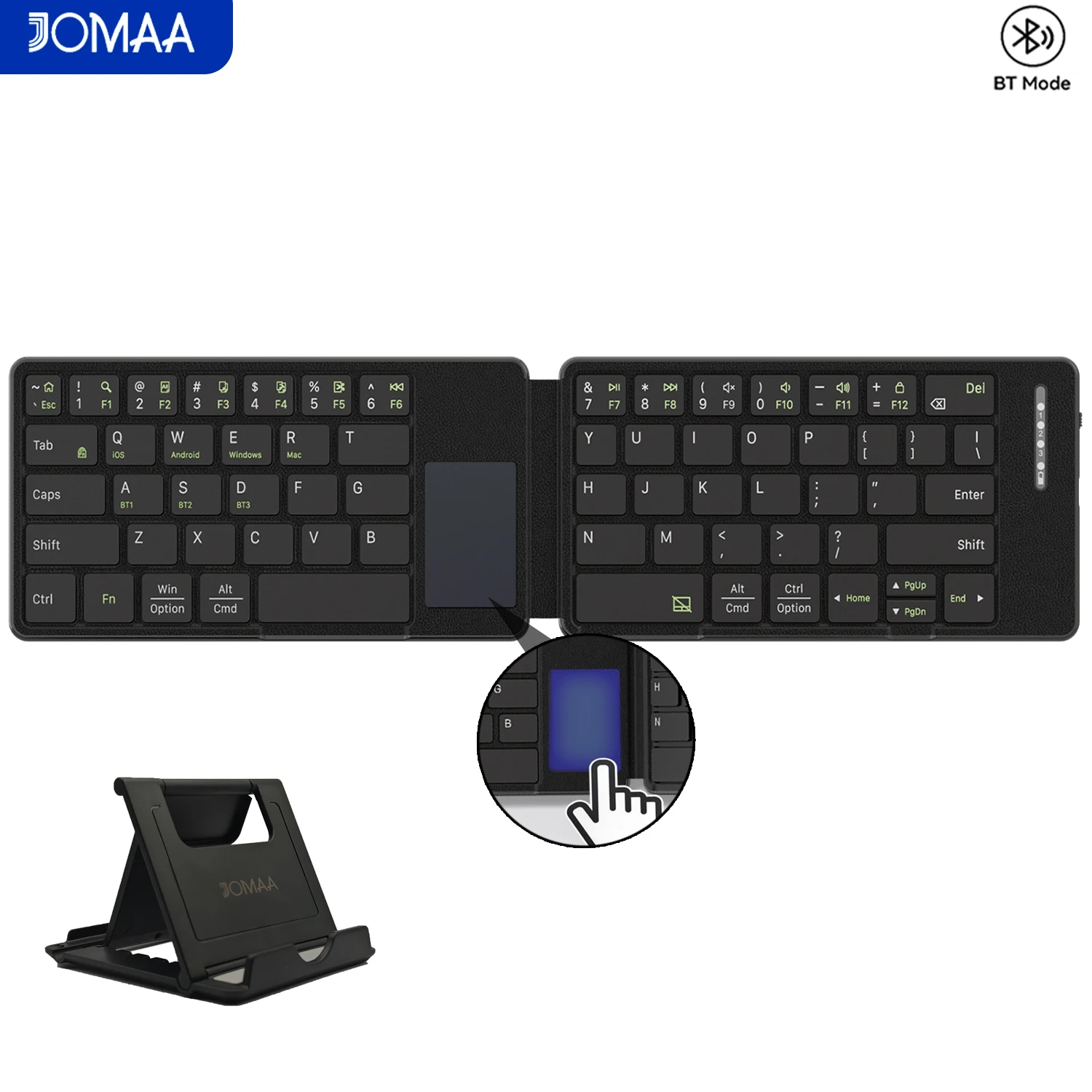 

JOMAA Складная Bluetooth-клавиатура с тачпадом Портативная клавиатура Перезаряжаемые беспроводные дорожные клавиатуры с подставкой
