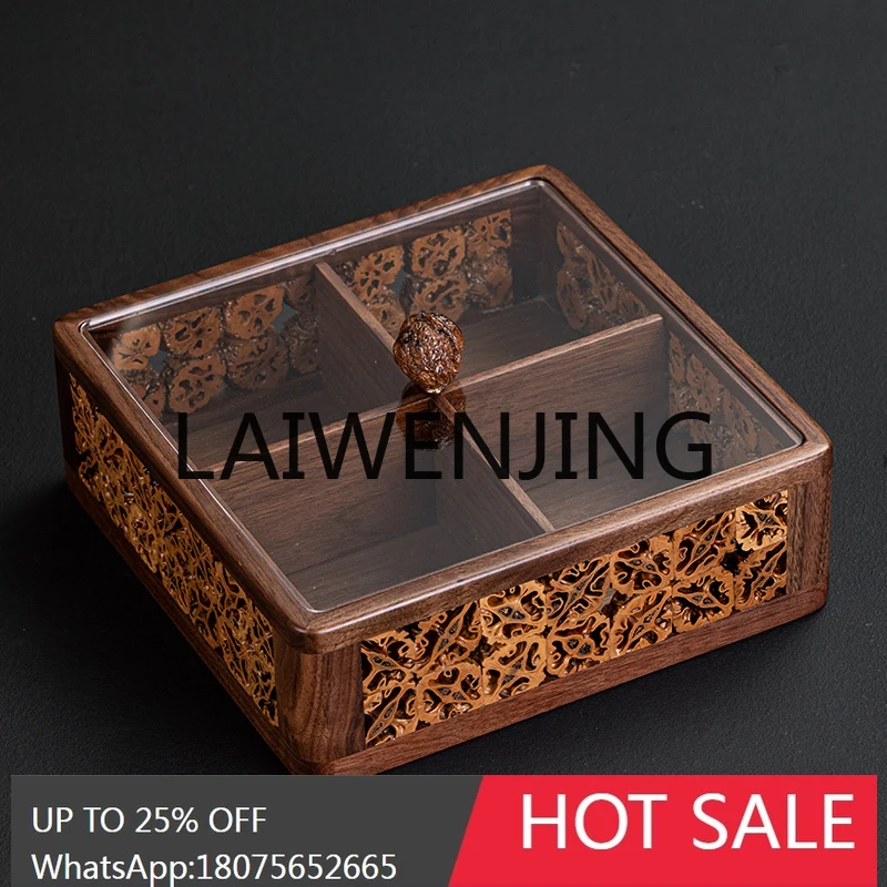 RWJ Handmade Walnut Tea Set Storage Box Sealed Moisture-Proof Bamboo Joint Compartment Fruit Plate