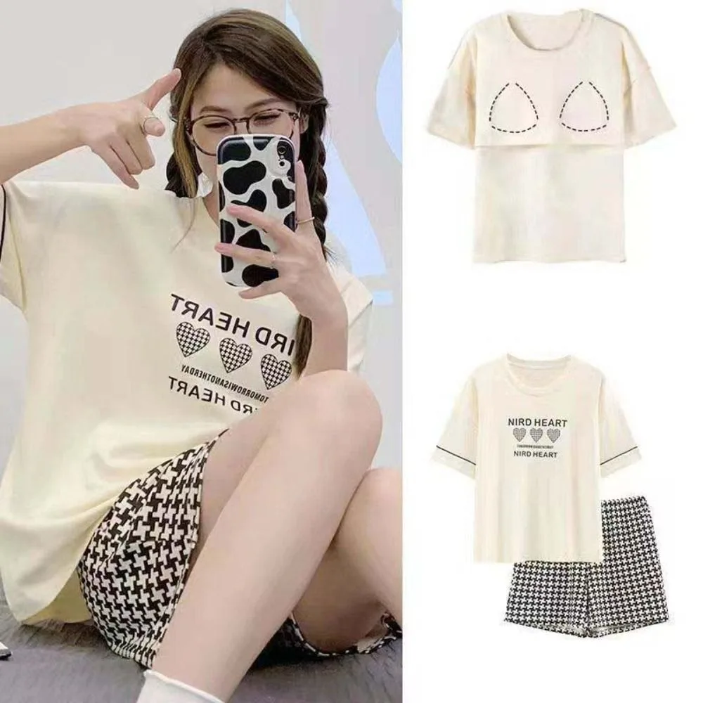 

Модные хлопковые шорты с цветочным принтом, пижамный комплект, тонкие хлопковые пижамы с медведем и кроликом, свободные женские ночные рубашки с короткими рукавами, домашний костюм