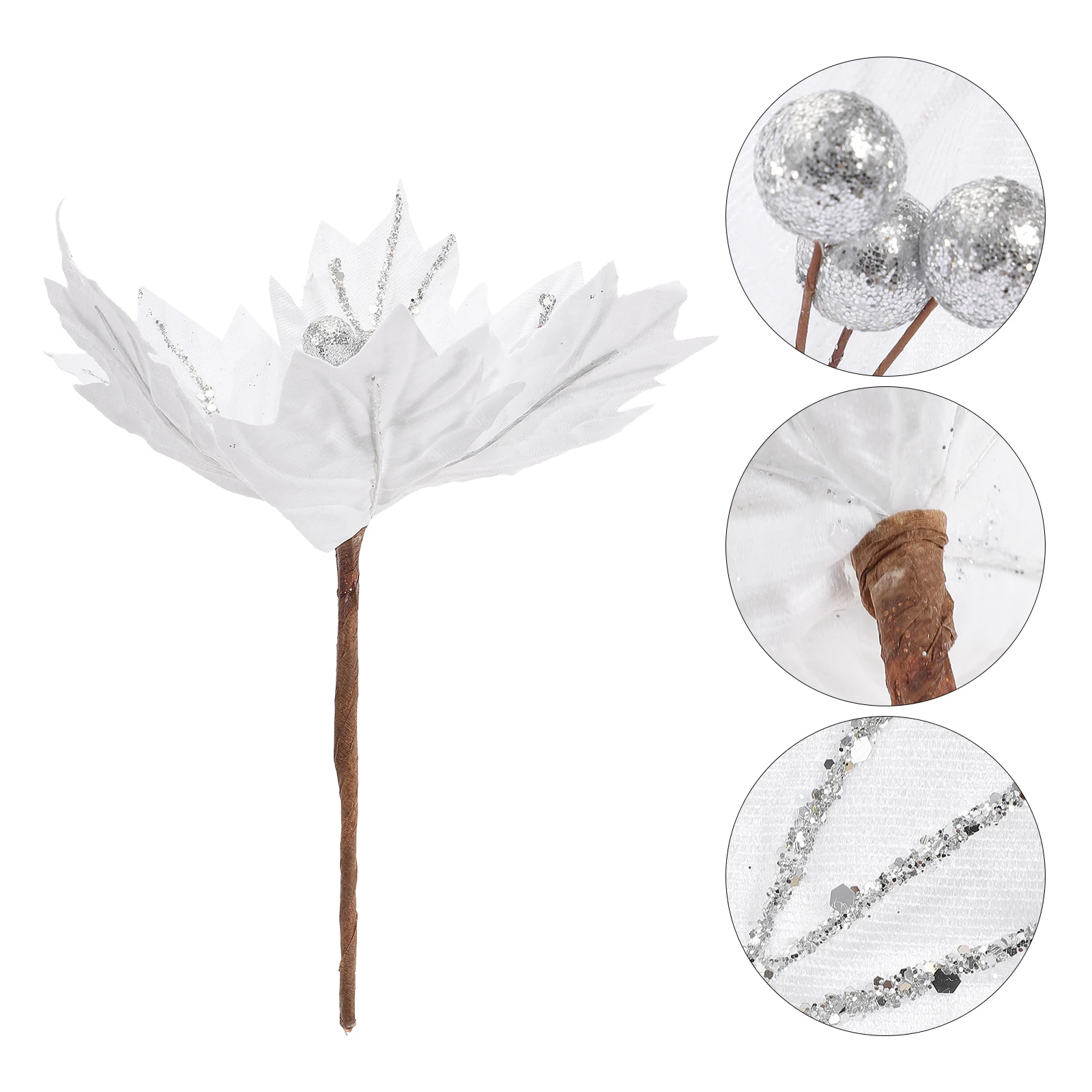 

4pcs Artificial Decor Garland Christmas Wreath Decor Xmas Tree Silver ClothFlower Bedroom Christmas Faux Decorations