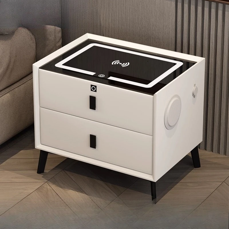 Smart bedside table Modern simple solid wood light luxury multi-functional master bedroom storage