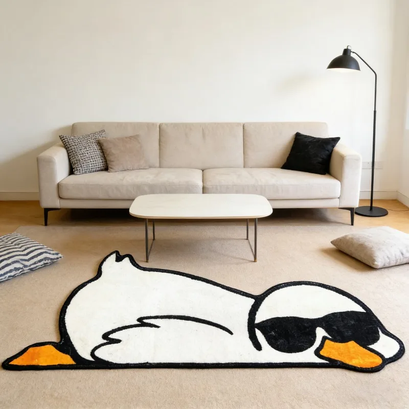 VIKAMA  Trendy Sunglasses-Print Yellow Duck Rug Adorable Cartoon Duck Bedside Rug for Bedrooms Soft Floor Mat Home Decor