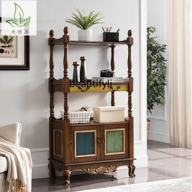 

pg46American-Style Solid Wood Storage Living Room Painted Storage Retro Domestic Multi-Layer Bookshelf Entrance