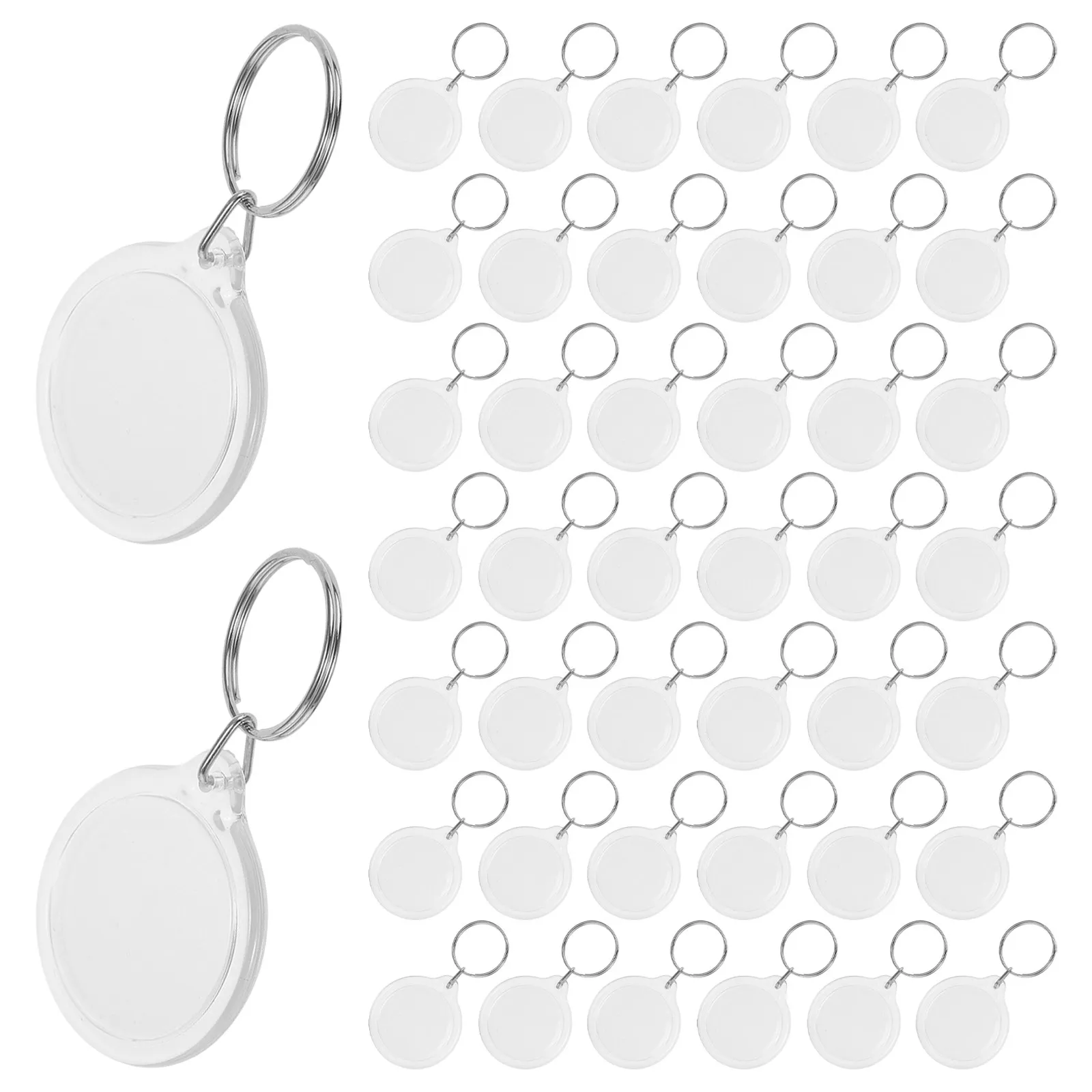 120Pcs Acrylic Photo Frame Keychains Clear Blank Circle Insert Keyring Lightweight DIY Picture Holder Accessories