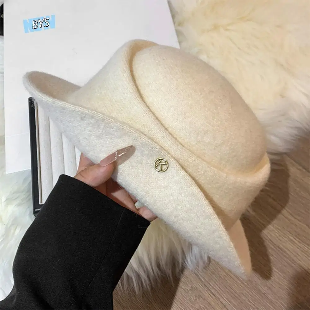 

Trendy British Style Hepburn Style Flat-top Cap Woolen Elegant Black Felt Hat Wide Brim Retro Women Jazz Hat Church