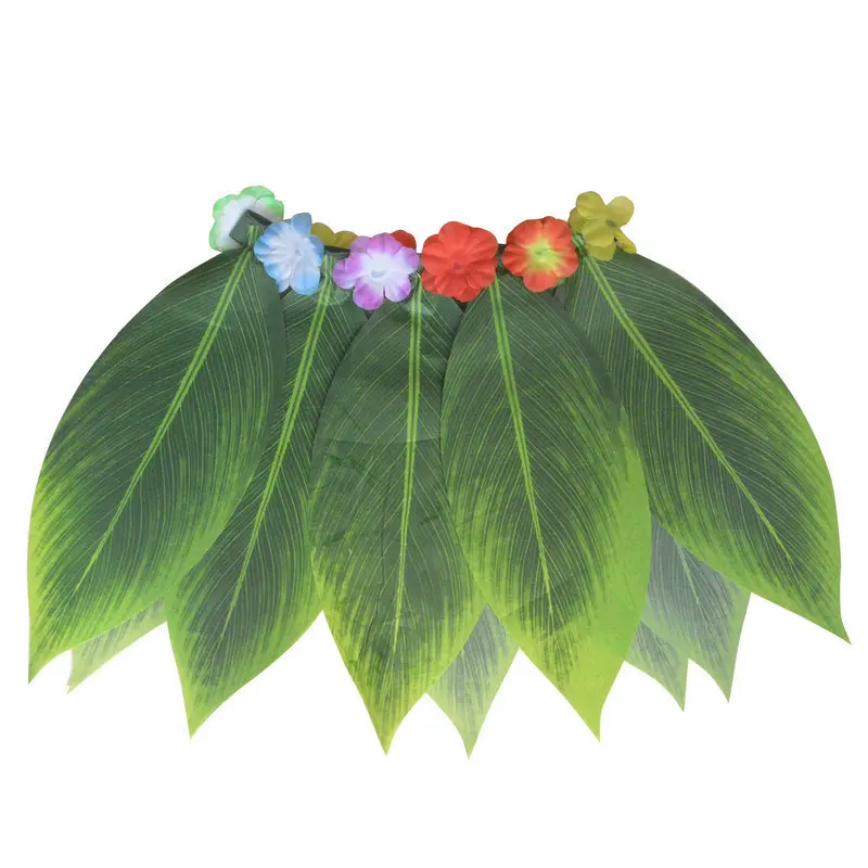 Halloween Hawaiian Leaf Skirt Grass Hula Skirt Tropical Luau Costume Beach Party Outfit with Flower Lei Garland for Women Men