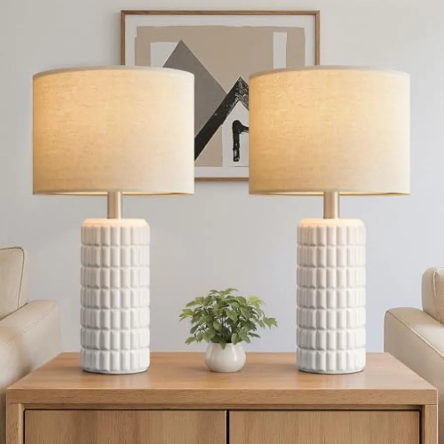 

23" Modern Ceramic Table Lamps Set of 2 - Table Lamps for Living room, Farmhouse Bedside Night Stands Lamp for Bedroom, White B