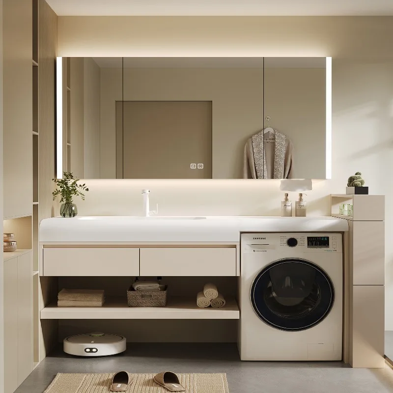 Modern 48 Inches Up Single Sink Wall-Mounted Bathroom Vanity With Acrylic Stone Countertop & Smart Mirror Mirror Cabinet