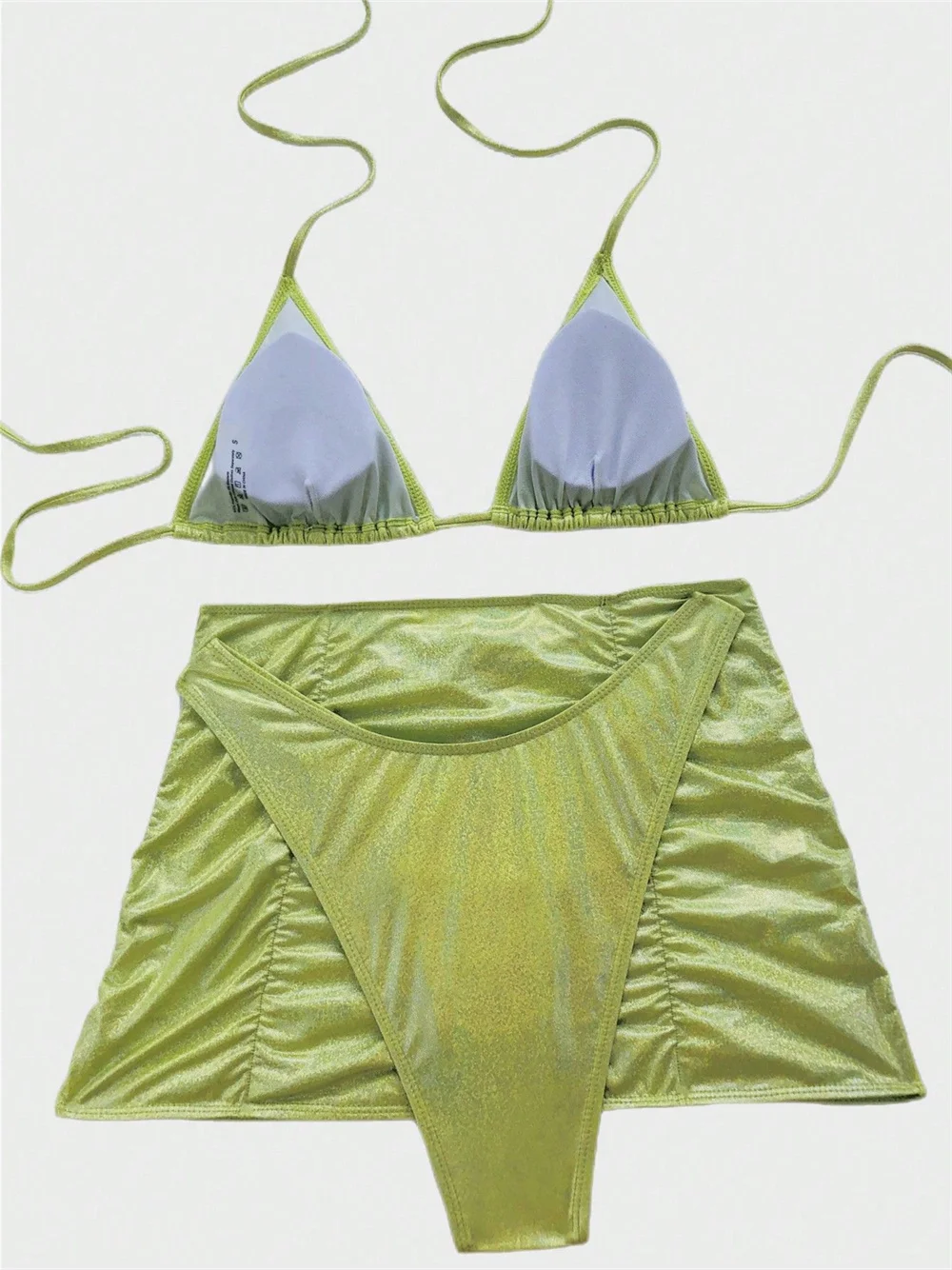 Maillot de bain 3 pièces pour femmes, string brillant, bikini, micro, extrême, dos nu, Y2K, mini jupe, ensemble deux pièces, pour la plage