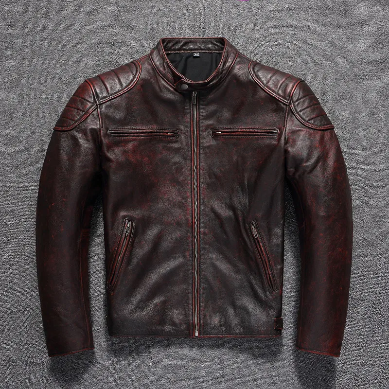 CC Shop Top.Vintage brown.Classic motor rider genuine leather jacket.popular retro men cowhide coat.Cool Street