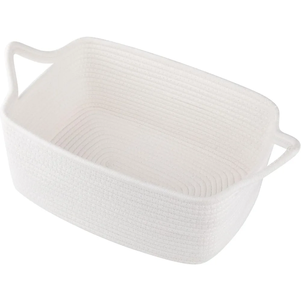 

Woven Rope Basket Empty Gift Set with Bags Ribbons Handles Storage Organizer White