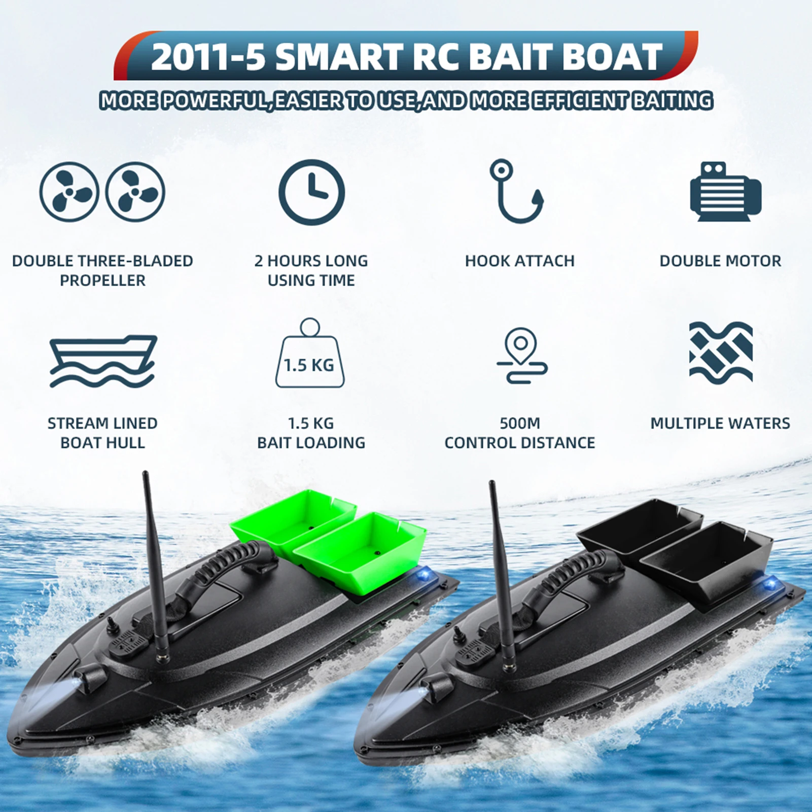 Bateau de pêche sans fil 500 m, bateau de pêche télécommandé intelligent GPS, détecteur de poisson Bateau de pêche sans fil 500 m, bateau de pêche télécommandé intelligent GPS, détecteur de poisson