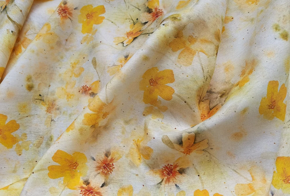 1 meter X 1.4 meter Summer Dress Fabric Natural Viscose Ramie Material Yellow Floral