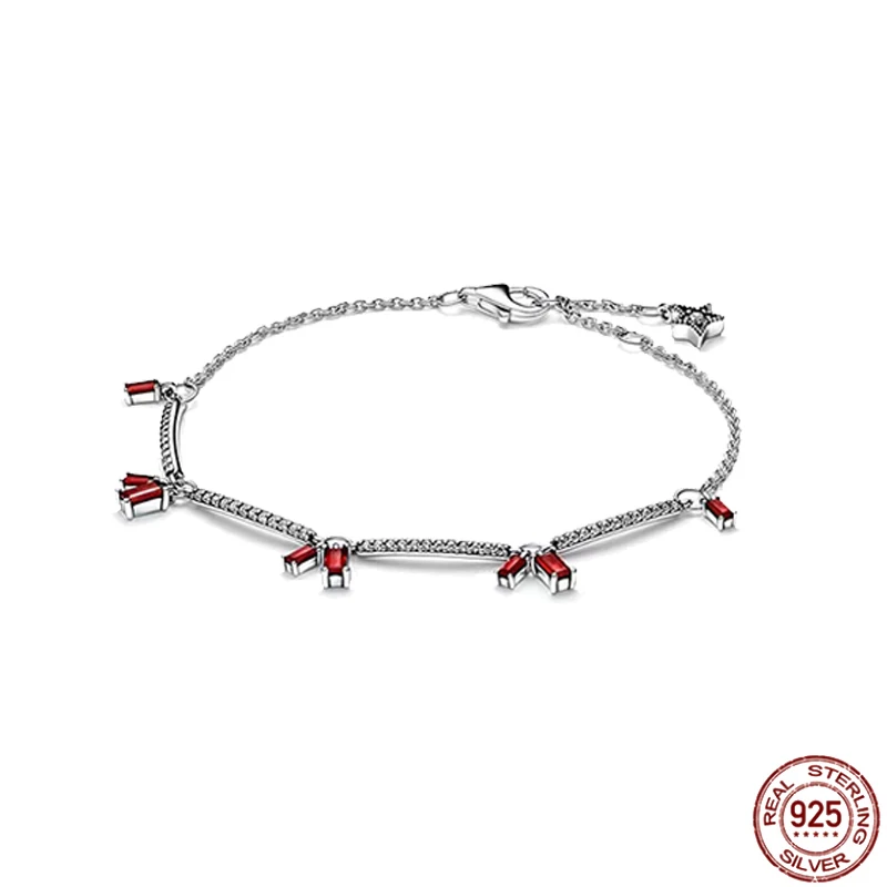 Women's Simple Chain Bracelet 925 Sterling Silver Sparkling Star Red Firecracker Bracelet Exquisite Charm Fashion Jewelry Gift - view 3