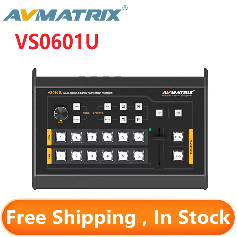 

AVMATRIX VS0601U Mini 6CH 4 ×SDI и 2 входа HDMI многоформатный потоковый коммутатор с выходом USB Type-C и интерфейсом GPIO