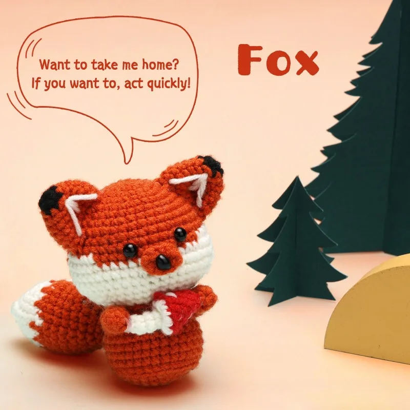 

Cute and Hot-selling New Crochet Material Package Little Fox Hand-knitted Woolen Doll Desktop Decoration Creative