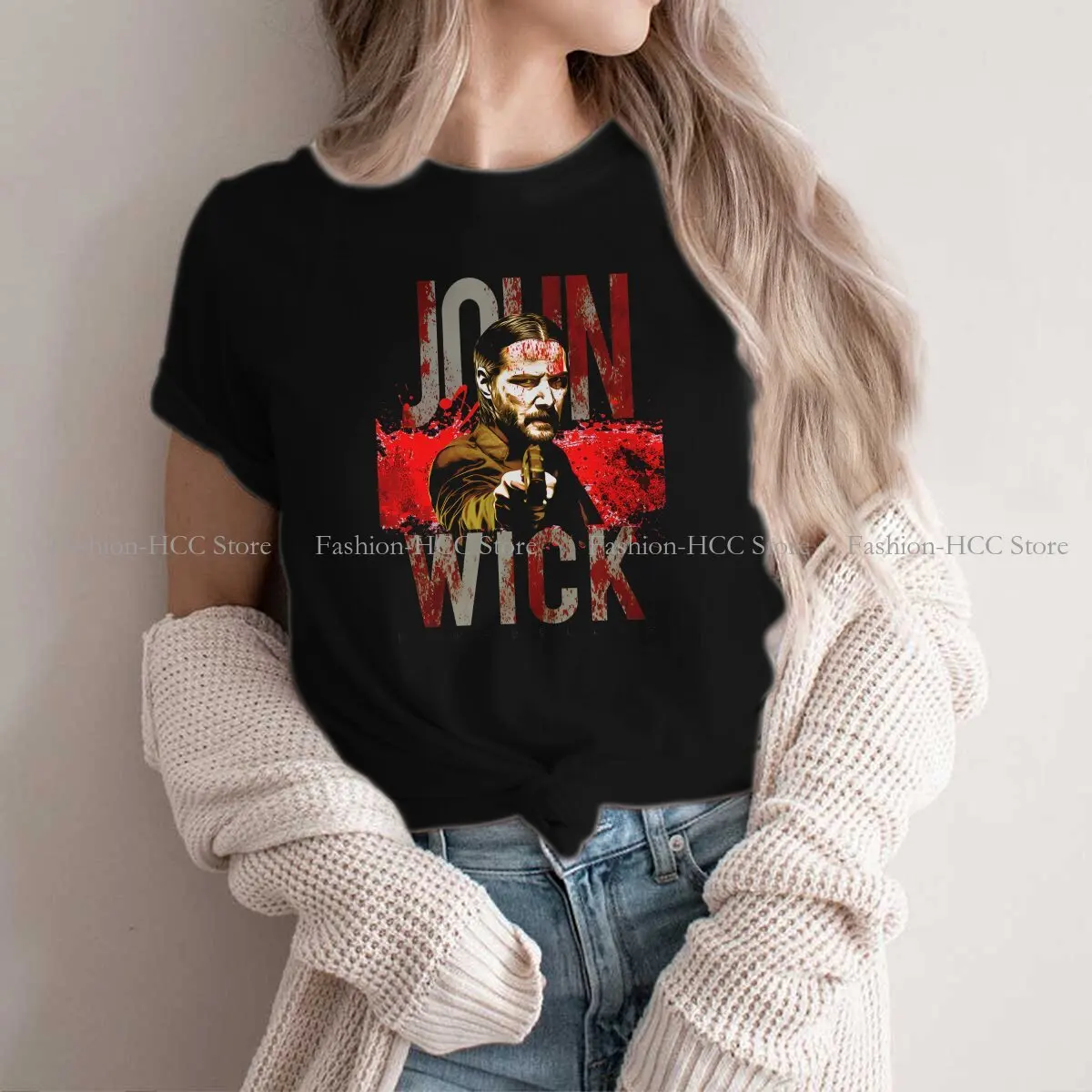 John Wick Movie Polyester TShirt for Women Cool Gun Basic Casual Sweatshirts T Shirt High Quality New Design