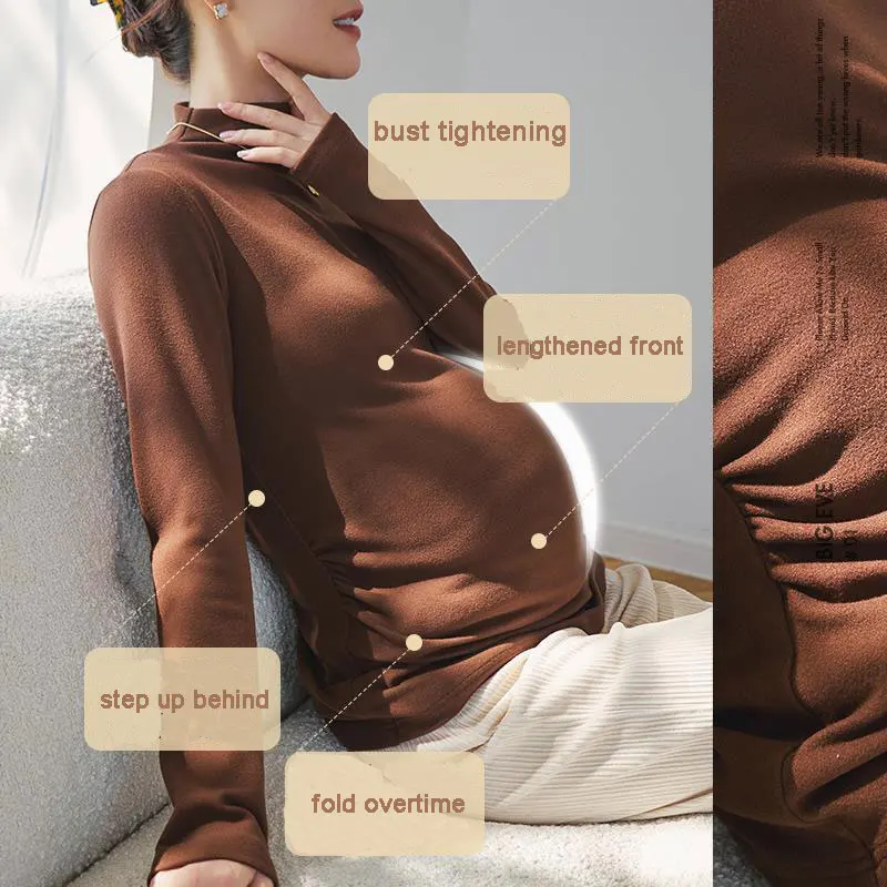 De Velvet Maternity Bottoming Shirts Half Turtleneck Pregnancy Photography T-shirt For Pregnant Clothes Thermal Bottoming Tee