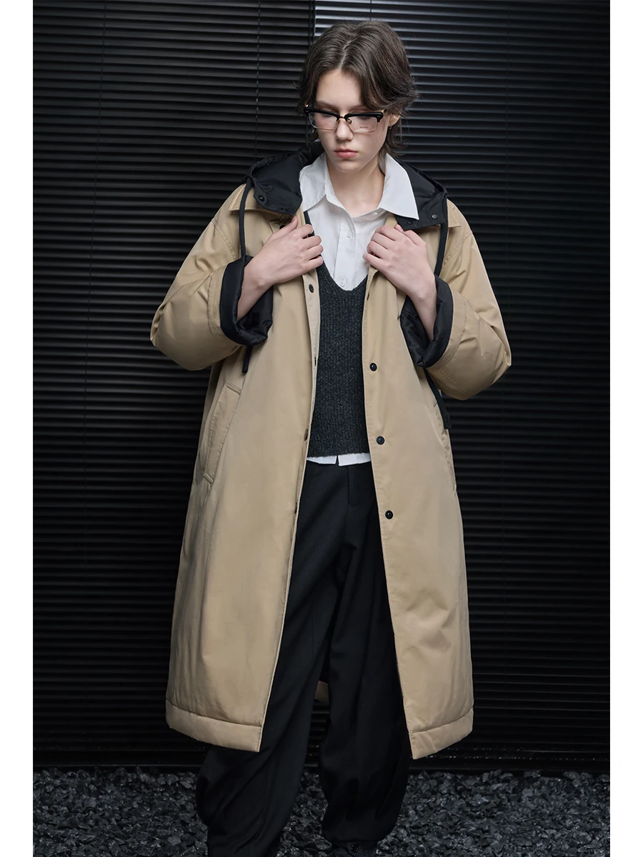 

Khaki Long Women's down Jaet Street Sle 90% White Du down Filling Warmth Guaranteed Winter 2025 Faion Trend