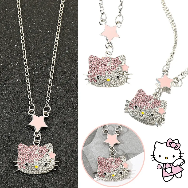 

Sanrio Hello Kitty Cartoon Metal Necklace Anime Silver Glitter Shining Women Necklace Jewelry Gifts Accessories Pendant Necklace