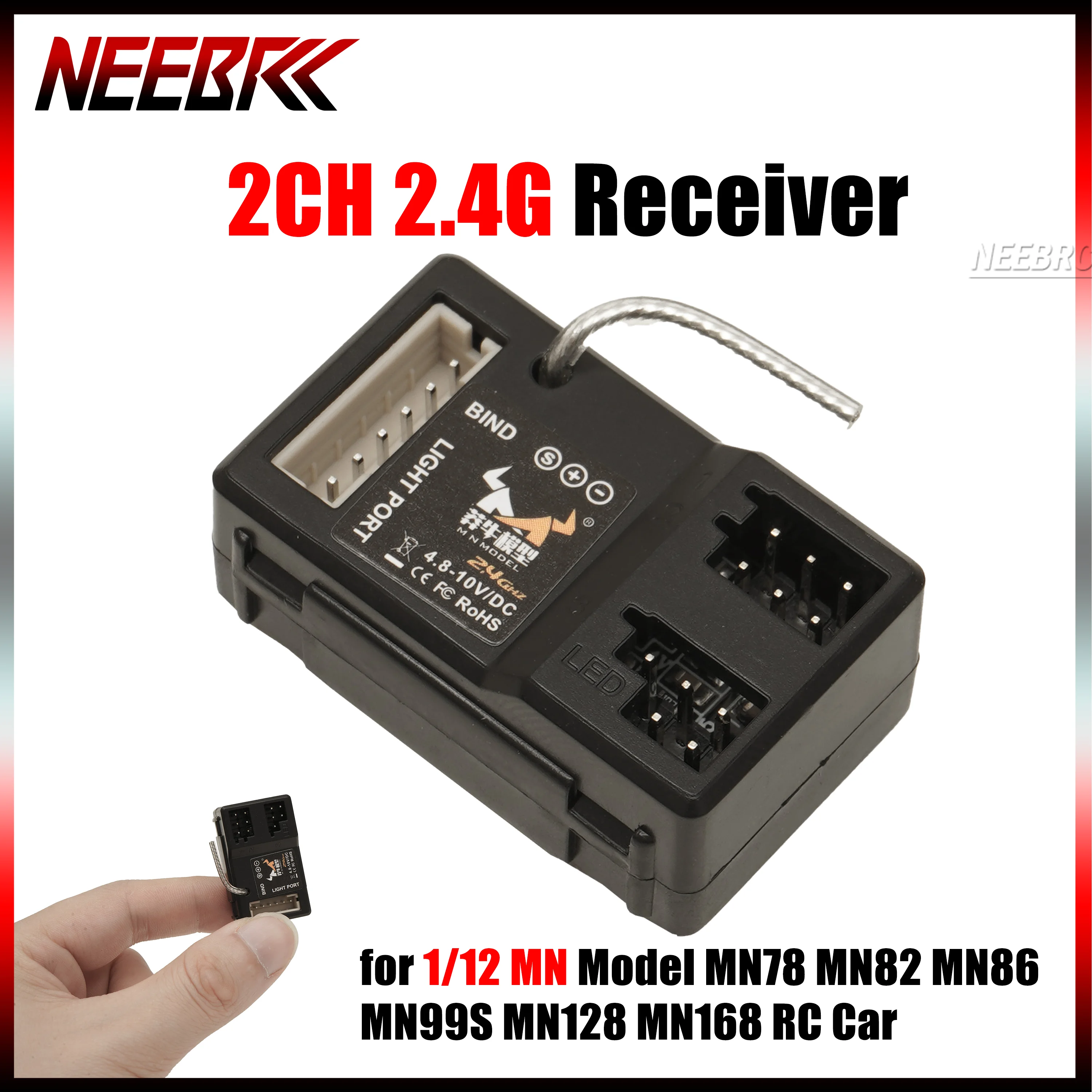 2CH 2.4G LED Light Port Receiver 4.8-10V DC for 1/12 RC Crawler Car MN82 MN78 MN99 MN128 MN168 MN111 MN90 MN WPL Model Part