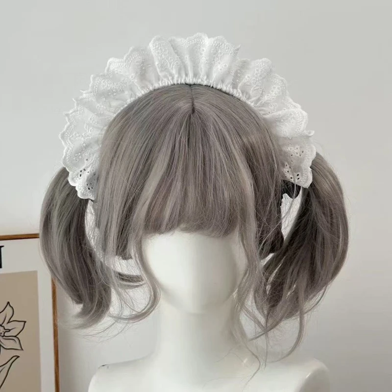 Sweet Lolita Maid Headband Pleated Lace Hair Hoop Women Girl Cosplay Party Costume Hair Accessory