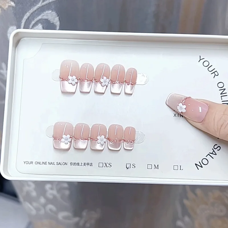 

10pcs Handmade Sweet Acrylic Nails Press on Spring Self-adhesive False Nails Square Ready-made Artificial Fake Nails for Girls