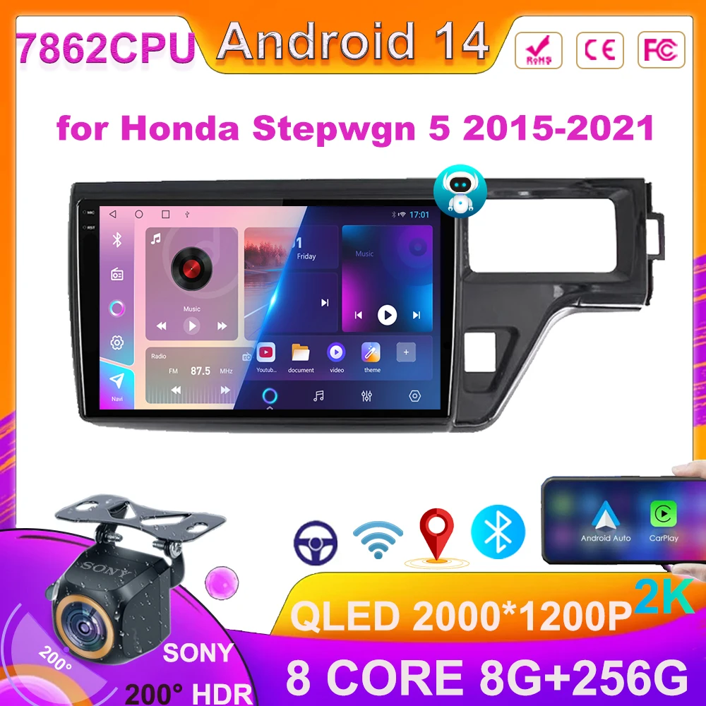 

Carplay Android авто для Honda Stepwgn 5 2015-2021, радиоприемник, стереомагнитола для автомобиля, фотомагнитола с Wi-Fi, Автомобильный мультимедийный видеоплеер, GPS