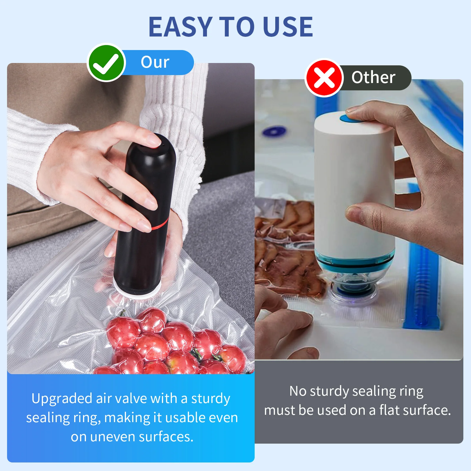 Handheld Vacuum Sealer for Food Storage – 35kPa Strong Suction, Rechargeable 1200mAh Battery, Includes BPA-Free Vacuum Bags, Win