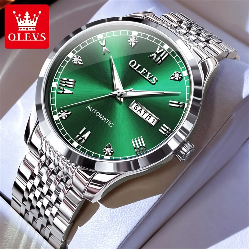 Mans Wrist Watch OLVES 6602 Automatic Mechanical Classic Watches For man Stainless Steel Strap Waterproof Luminous Date Week