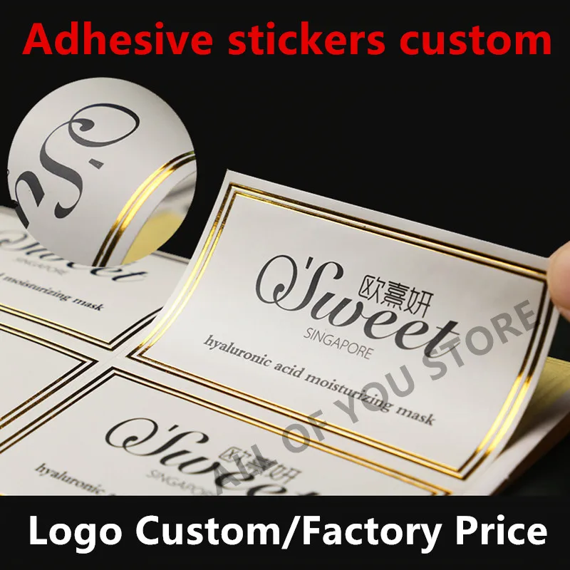 Custom Logo Clear  Gold Stickers Your Own Name Label PVC Vinyl Waterproof Cut Round Personalized Sticker Self Adhesive