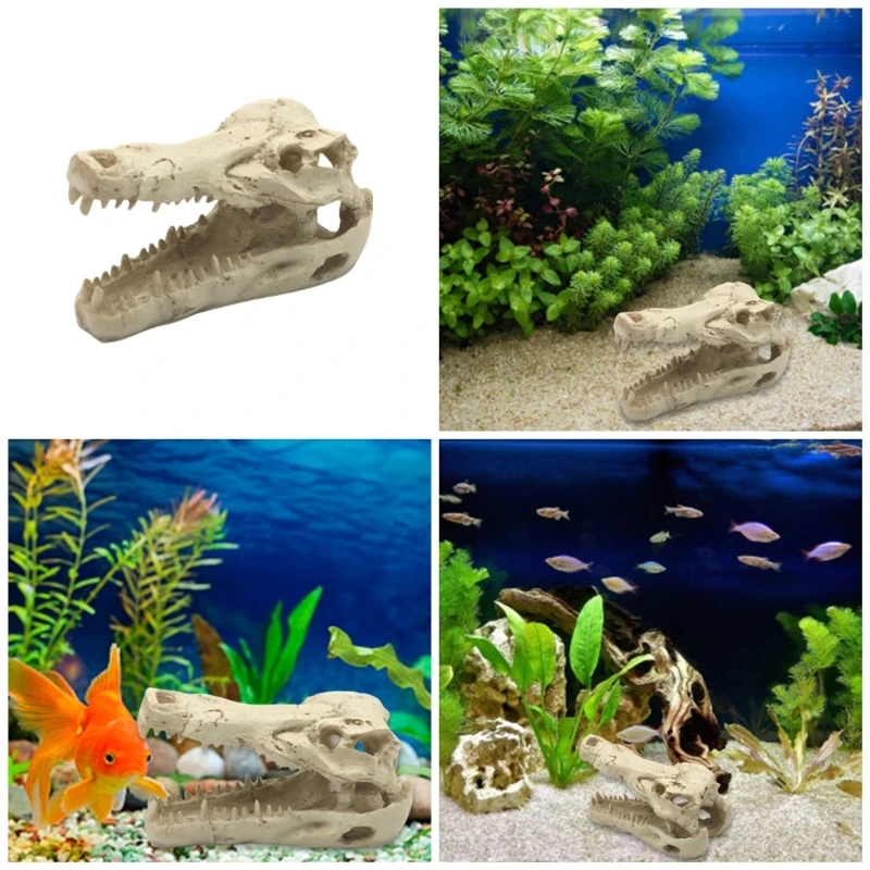 Aquariums Landscape Artificial Alligators Skull Fish Tanks Landscaping for Shrimp Breeding Landscape Ornaments Craft