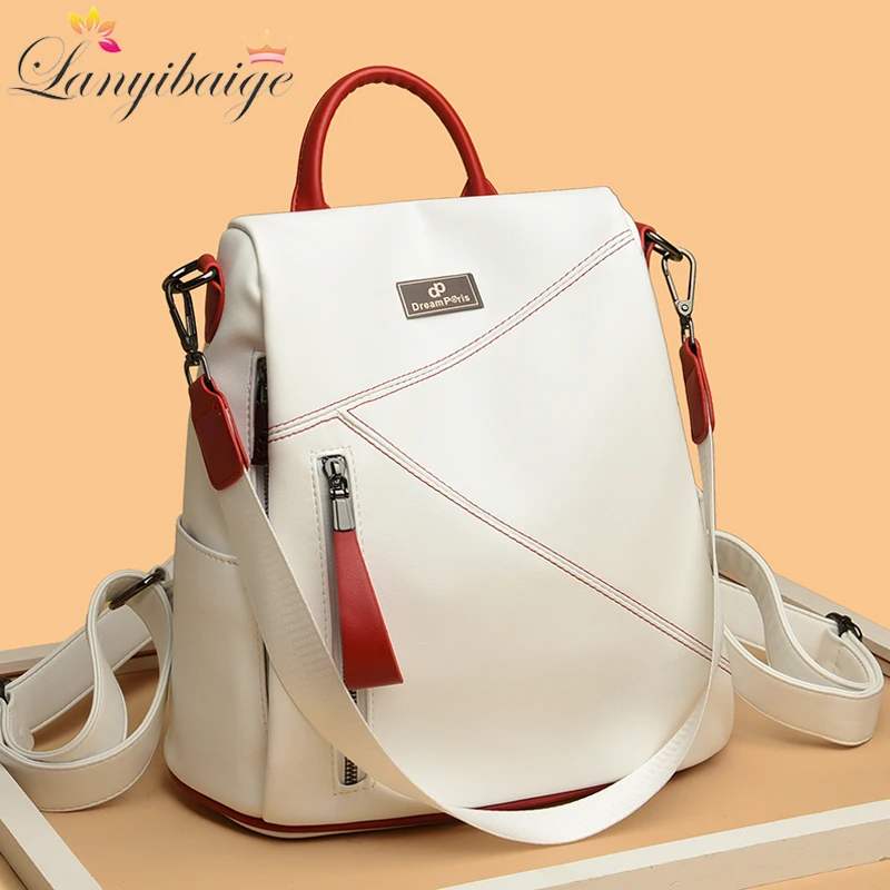 

Soft Leather Backpack for Women Fashion Female Shoulder Bag Sac A Dos Femme Travel Bagpack Mochilas Small School Bags for Girls