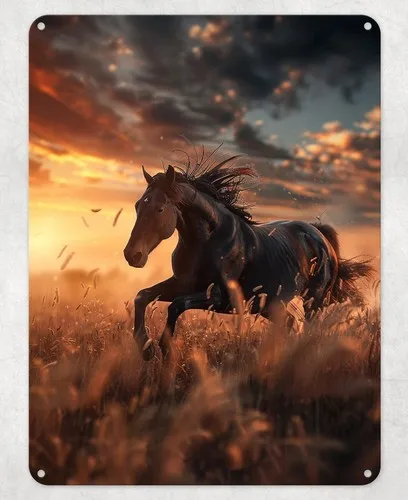 Black Horse Galloping Fields Metal Poster Wall Sign Man Cave Bar Home Kitchen --Tin Sign