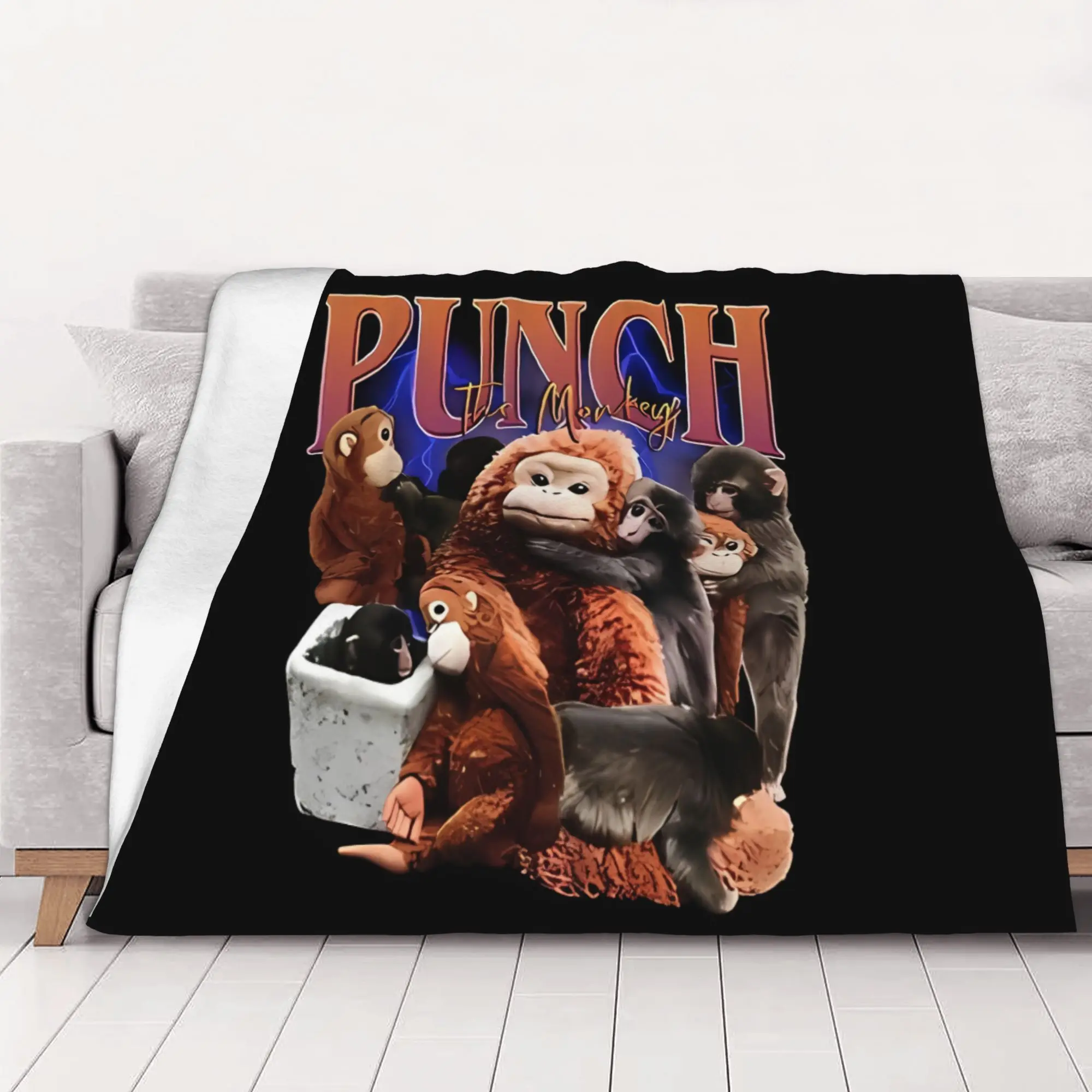 1PC home Cutecore Punch The Monkey  Bootleg Cute monkey hugging plush Blanket Super Cosy Plush Home Living Room Sofa halloween