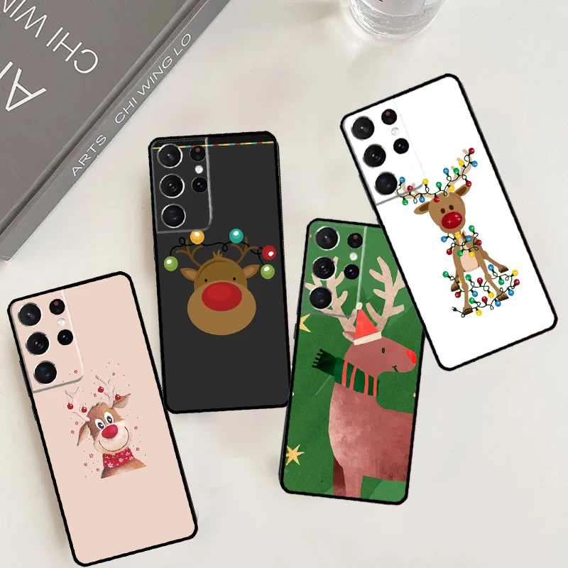 Merry Christmas Reindeer Case For Samsung Galaxy S24 S23 S22 S21 Ultra S20 FE Note 20 10 Plus S8 S9 S10 Back Cover