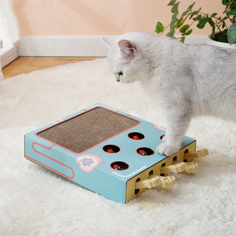 Funny Cat Stick Cat Toy Chase Hunt Mouse With Scratcher Cat Game Box 3 in 1 Maze Interactive Educational Cat Hit Gophers